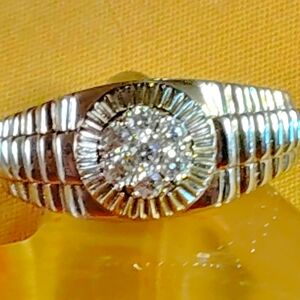 MEN'S- MOISSANITE STARBURST, STERLING SILVER RING. SIZE 11